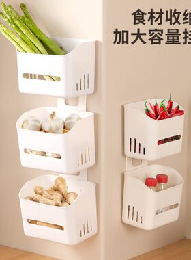 葱姜蒜收纳盒厨房吸盘置物架壁挂式生姜大蒜菜篮子免打孔挂篮神器