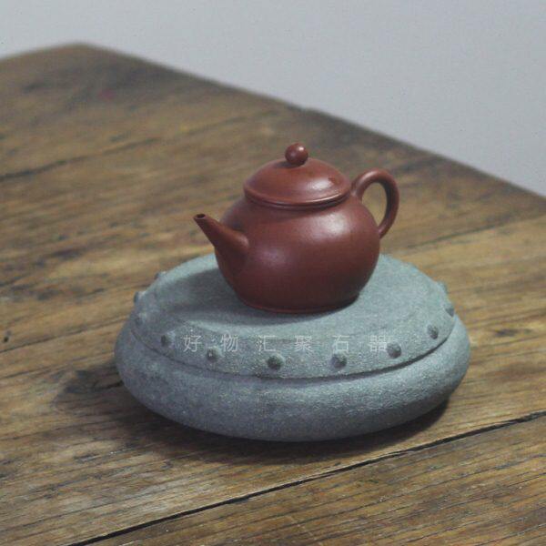 青石鼓茶壶垫壶承石座办公桌面根雕工艺品新中式装饰摆件花盆石托