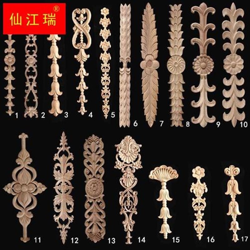 实木雕刻门花柜门中心雕花大门背景墙护墙板装饰缕空欧式长条贴花