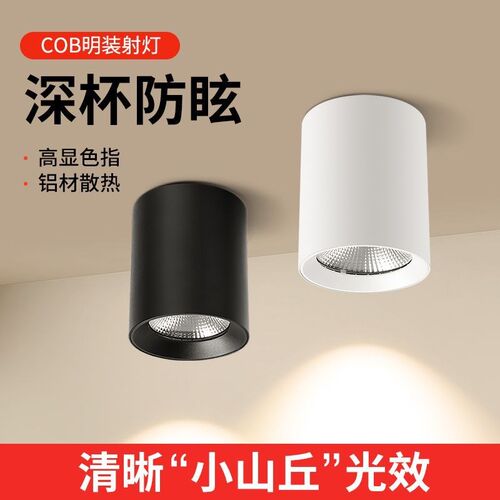 明装筒灯射灯led天花灯免开孔家用圆形吸顶式玄关走道卧室无主灯