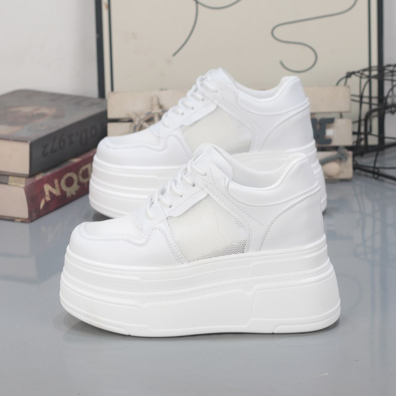 春夏超高跟11cm小白鞋女小个子厚底内增高11cm松糕鞋百搭休闲网鞋