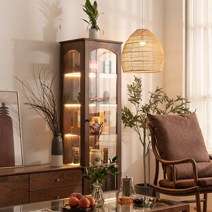 家用实木展示柜北美黑胡桃木书柜储物柜客厅玻璃橱窗简约轻奢书房