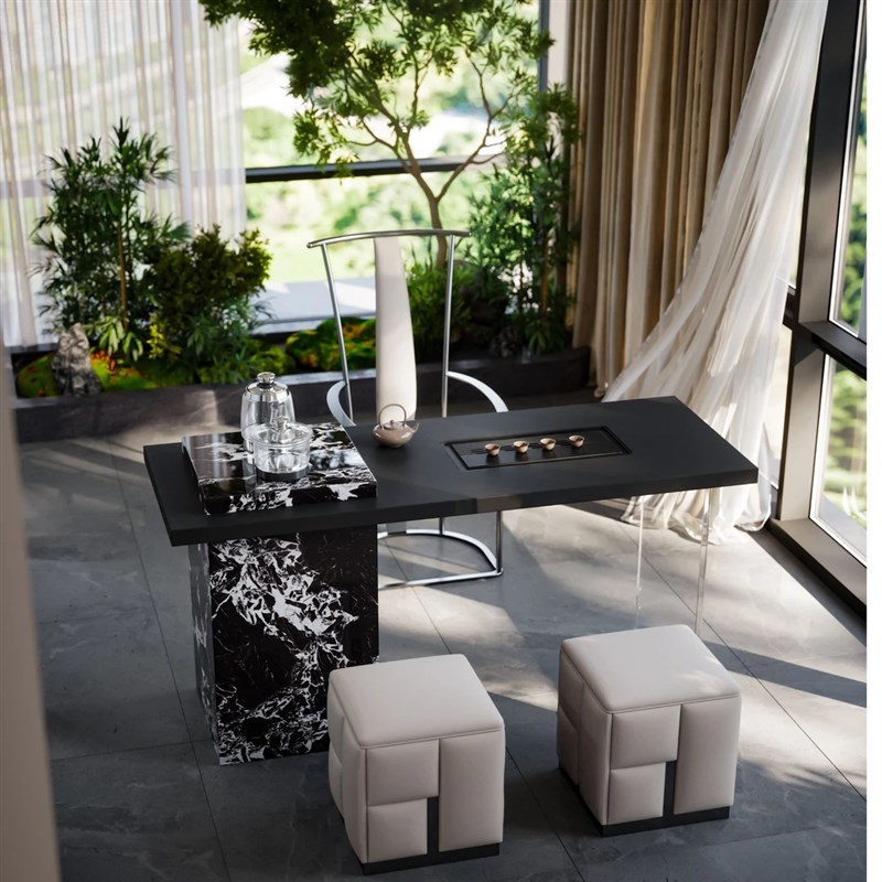 岩板茶桌椅组合意式极简轻奢现代高级感烧水壶一体家用阳台泡茶台