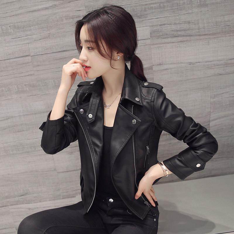 加绒加厚新款春秋粉色皮衣女短款外穿修身pu小外套洋气皮夹克