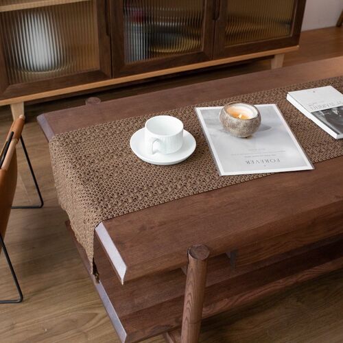 复古咖啡编织布艺桌旗餐桌旗布茶几电视柜桌布餐桌装饰布长条