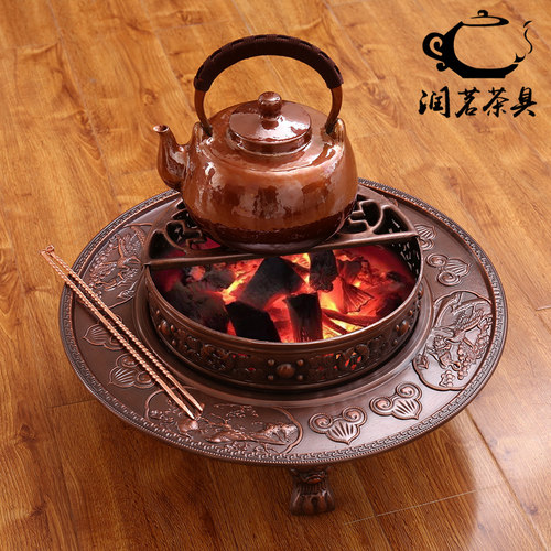 纯紫铜炭火盆纯铜l木炭炉铜火盆围炉煮茶器取暖铜火炉子结婚喜庆