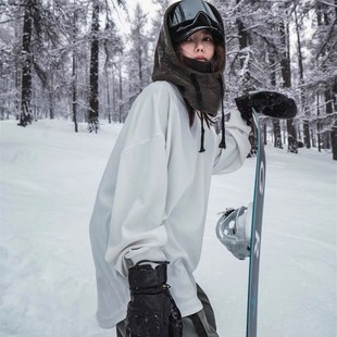 白色防泼水打底衫滑雪服女单板A滑雪卫衣叠长袖T恤宽松秋衣男上衣