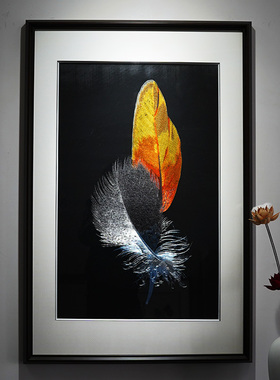 玄关挂画沙发背景墙手工刺绣风景画新中式客厅装饰画吉光凤羽壁画