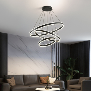 客厅灯现代简约圆环吊灯北欧饭厅灯卧室灯极简三圈客厅主灯具J055