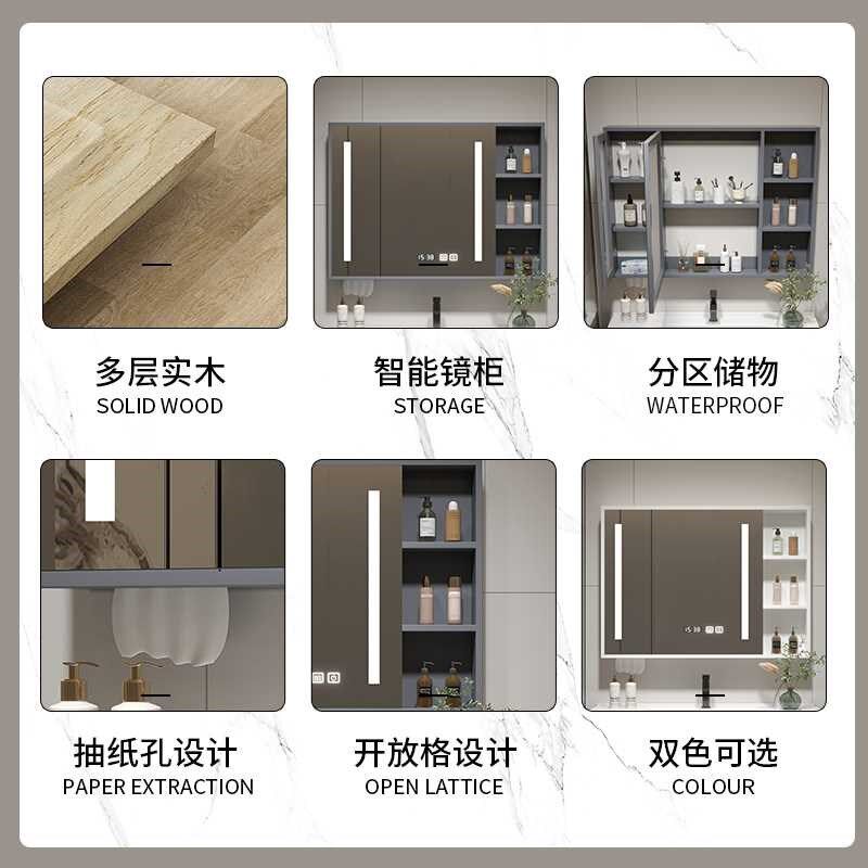 智能镜柜浴室柜子储物柜单独卫生间镜柜挂墙式洗面台镜子带灯除雾图片