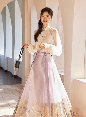 蕴锦[春日昭昭]日常改良汉服女明制马面裙交领衬衫竖领春2024新款