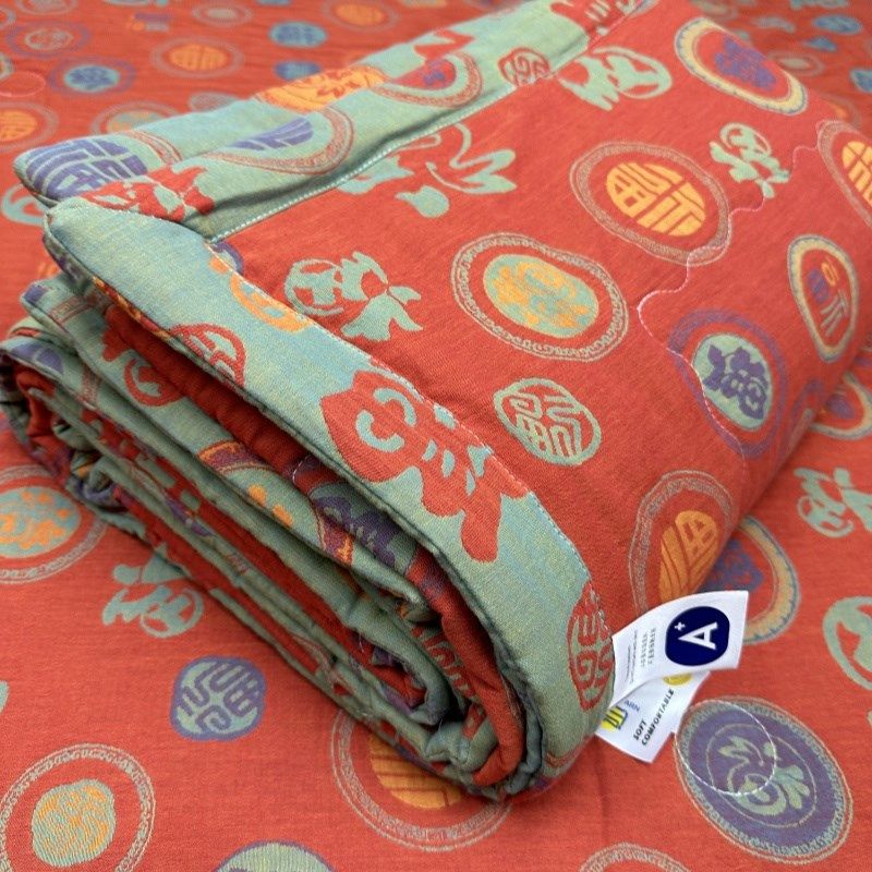 A类全棉百福被子送妈妈纯棉双层纱夏被单双人四季空调被结婚禧被