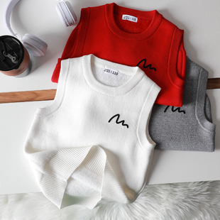 儿童毛衣2024新款秋冬款男童加绒背心一体绒针织马甲百搭童装上衣