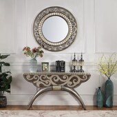 轻奢玄关台入户玄关柜进门走廊端景台别墅银箔玄关桌北欧过道条案