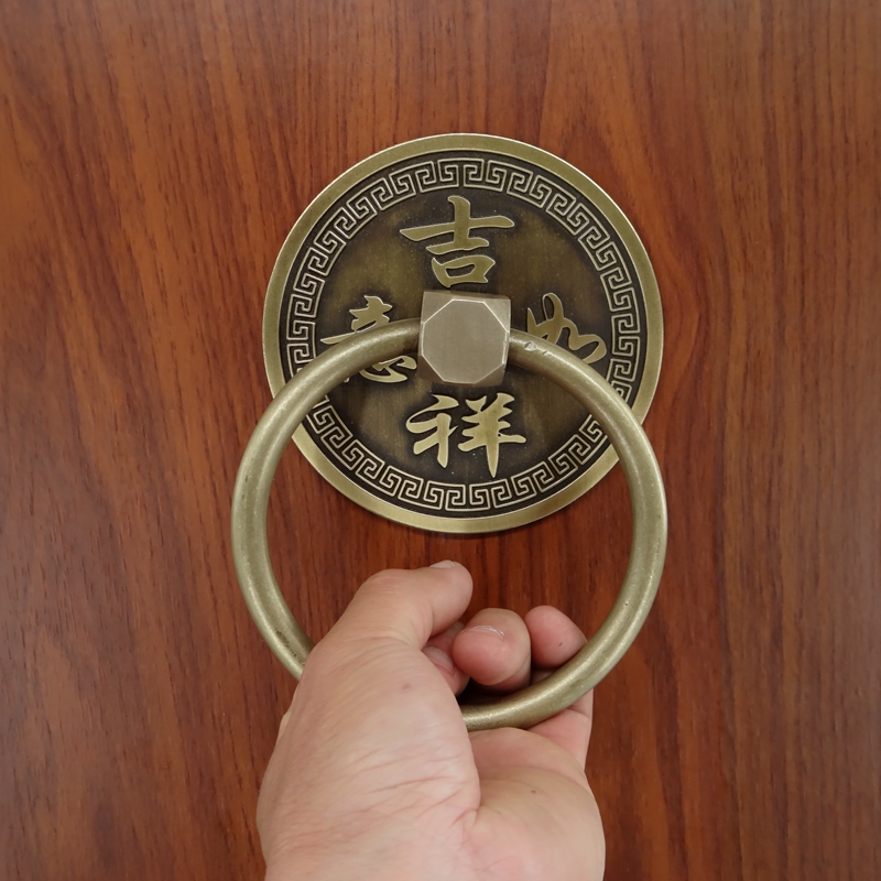 仿古大门拉手中式黄铜门环把手复古圆拉环老式门明装纯铜实心单孔
