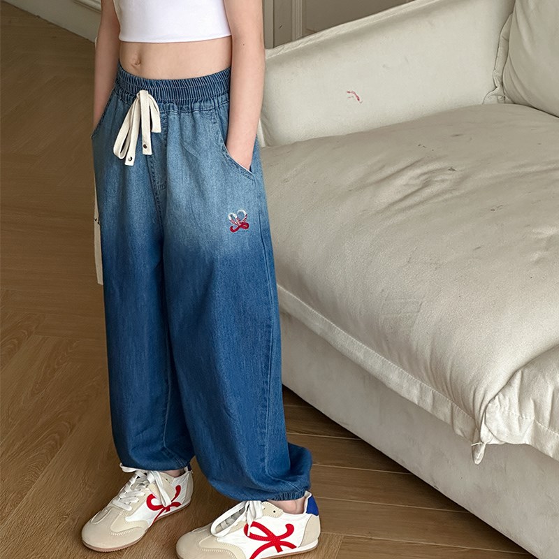 女童裤子夏季薄款2025新款休闲阔腿裤大童牛仔裤长裤儿童装防蚊裤