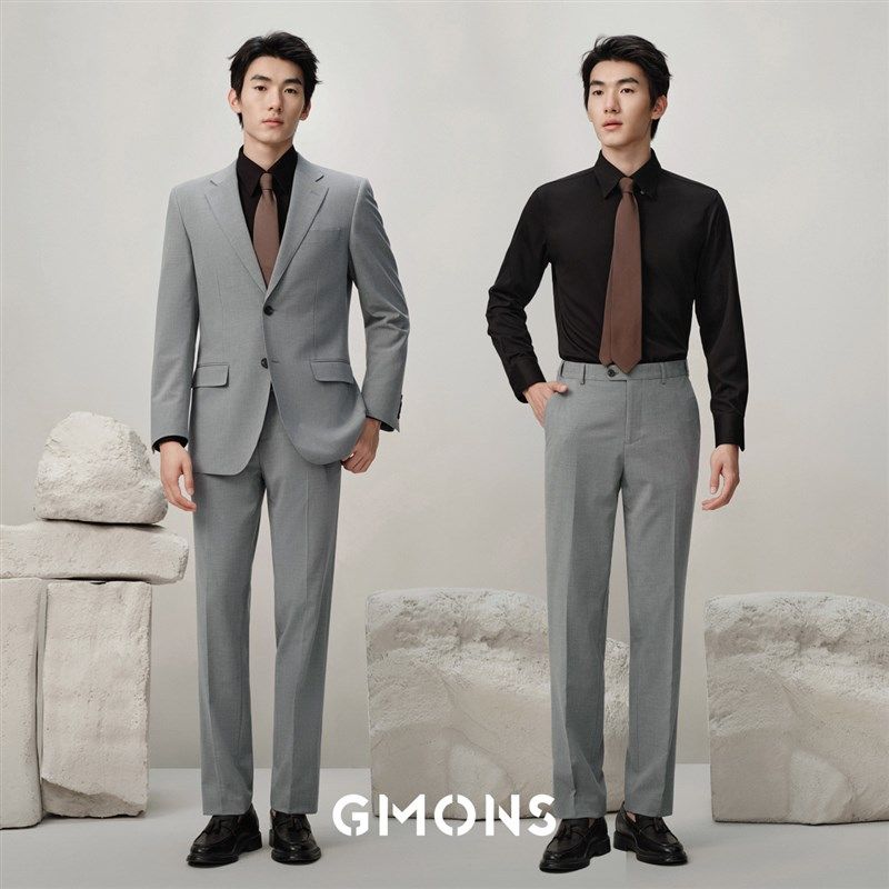 吉约蒙零染西装男士套装结婚新郎灰色简约高级感礼服商务正装西服