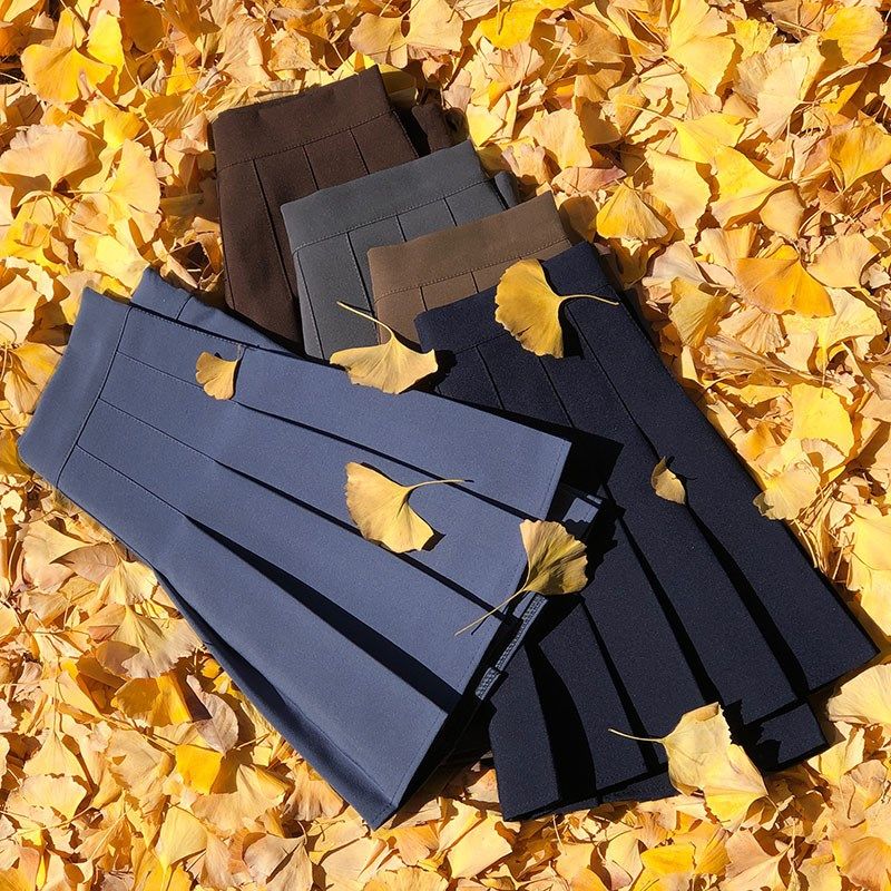 咖啡色百褶裙女半身裙夏高腰a字显瘦大码春秋冬西装料棕色短裙裤