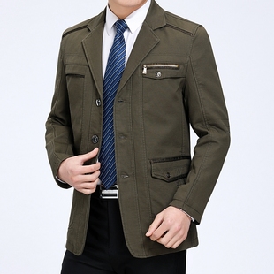 秋季薄款西装领夹克衫中年男士外套纯棉40上衣50岁休闲男装爸爸装