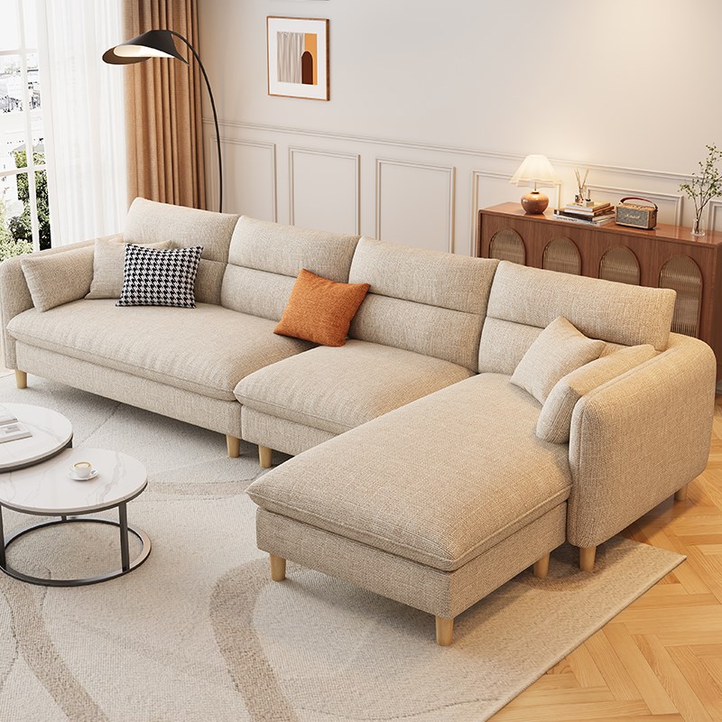 奶油风布艺沙发棉麻可拆洗简约现代客厅小户型贵妃款四人真皮家具