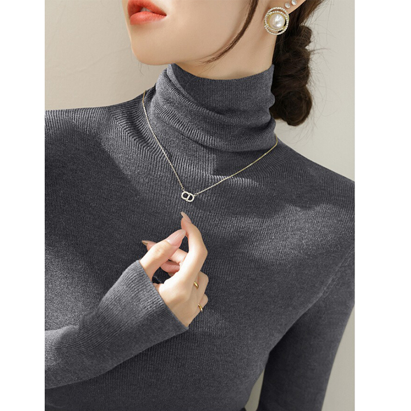 灰色高领针织打底衫女秋冬配大衣的内搭高级感软糯修身堆堆领上衣