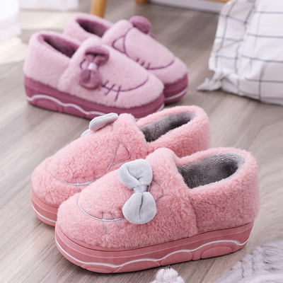 棉拖鞋女全包跟高跟厚底可爱韩版室内家居毛绒拖鞋冬保暖外穿防滑