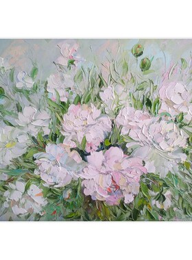 牡丹花纯手绘油画现代客厅餐厅卧室挂画抽象花卉肌理画刀画装饰画
