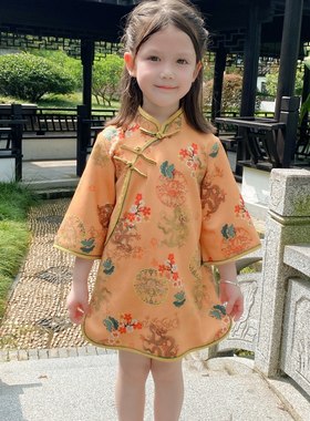 儿童旗袍春秋季新款中国风连衣裙女童改良汉服裙子中长款宝宝唐装