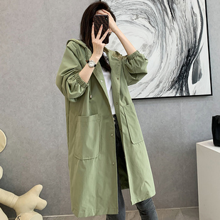 中长款风衣女2021春秋季新款韩版宽松大码胖mm显瘦连帽休闲外套潮