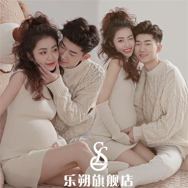 孕妇照服装影楼新l款情侣夫妻温馨居家毛衣孕妈咪大肚写真拍照衣
