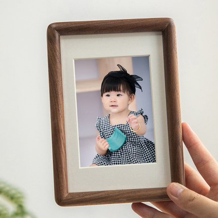 创意圆角黑胡桃实木相框摆台高级感6寸7寸8寸12寸洗照片做成相框