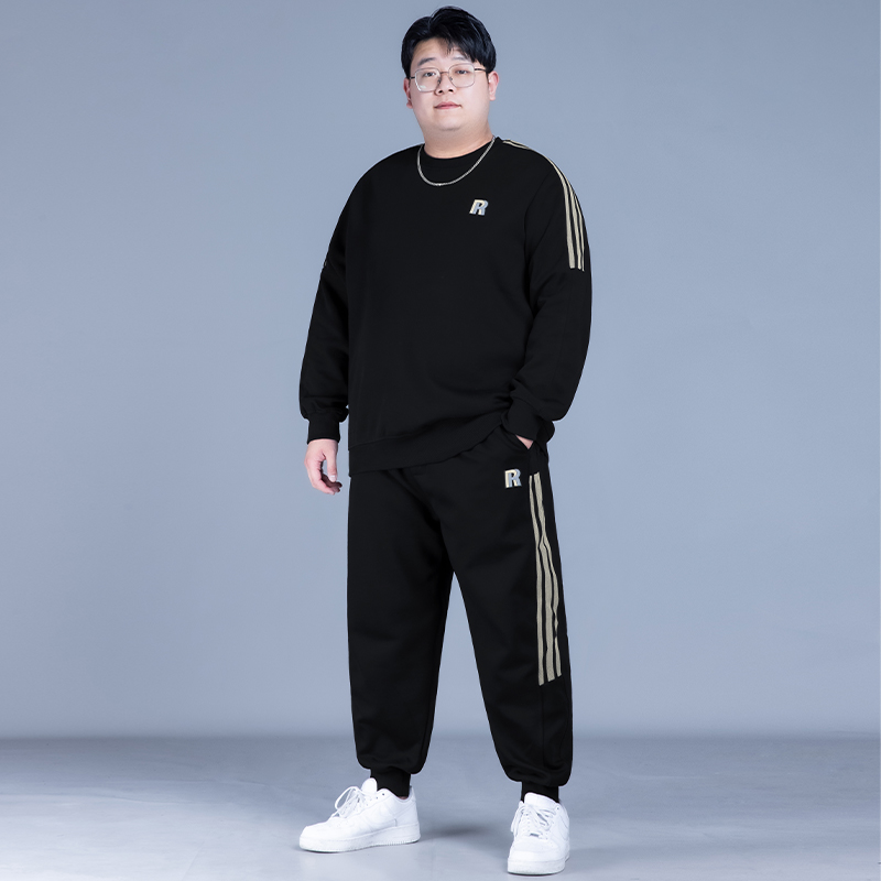 大码休闲套装男2023新款加w肥加大运动胖子春夏男装卫衣卫裤两件
