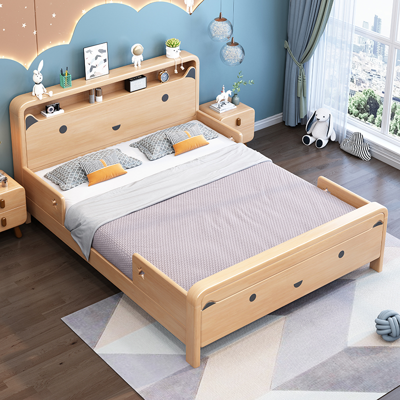 全实木北欧儿童床带护栏单人床1米2男孩拼接卡通女孩公主床小户型