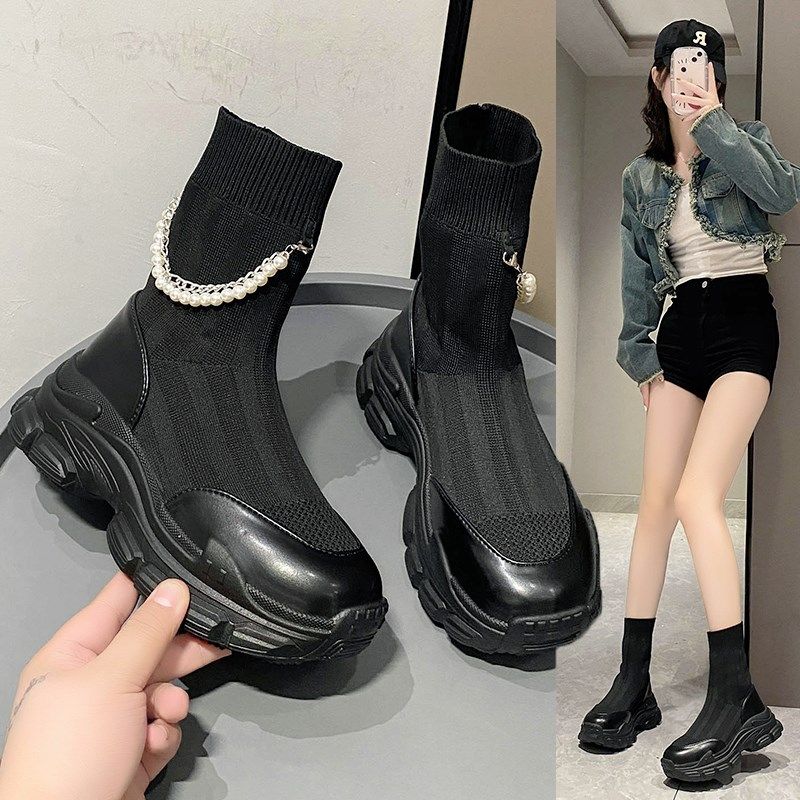 超火瘦瘦靴女弹力靴厚底松糕高跟小个透气短筒靴马丁靴袜子靴女鞋,女鞋,弹力靴/袜靴,淘宝优惠券,粉丝福利购,淘宝优惠卷