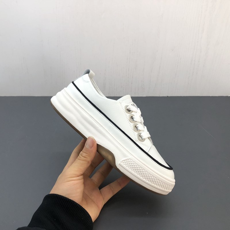 工厂断码真皮f女鞋春季新款休闲圆头小白鞋松糕底防滑牛皮女单鞋