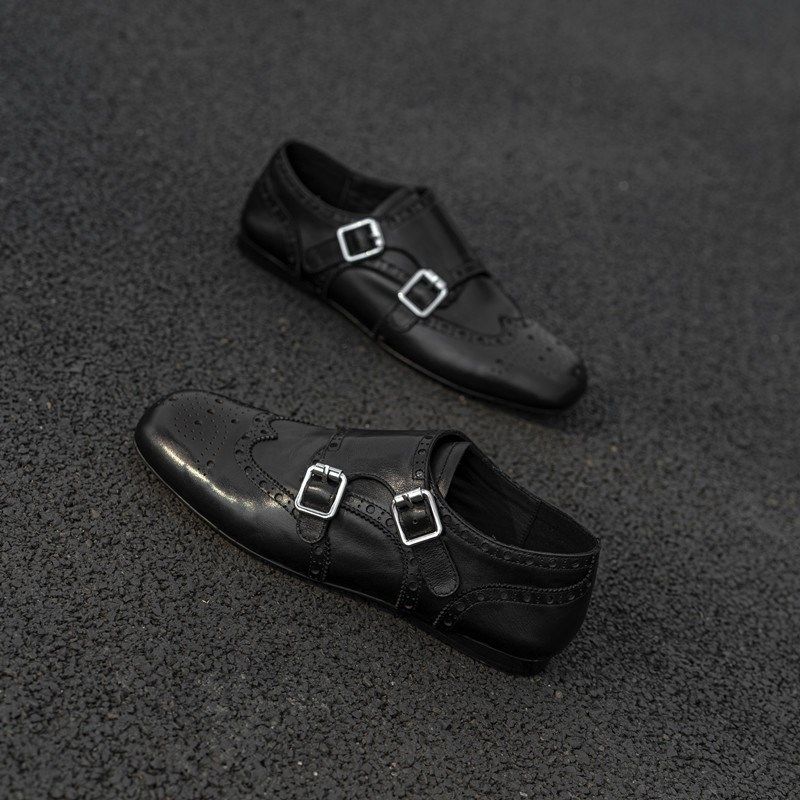 25春新款真皮平底黑色英伦风小皮鞋女平跟方头皮带扣雕花懒人单鞋,女鞋,深口单鞋,淘宝优惠券,粉丝福利购,淘宝优惠卷