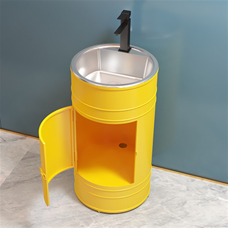 工业风圆形不锈i钢洗手盆复古商业立柱式洗脸盆阳台一体落地式台