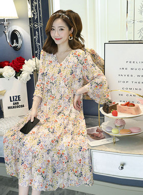 孕妇装春装网红套装2021孕妇夏装大码雪纺连衣裙长裙夏季夏天裙子