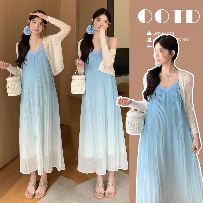 孕妇装夏款2024新款吊带连衣裙夏季薄款雪纺长裙宽松显瘦两件套女