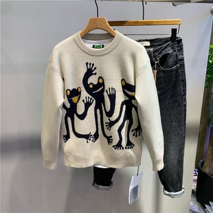 秋冬男士个性卡通提花圆领毛衣韩版潮流保K暖外套针织毛衫男线衣