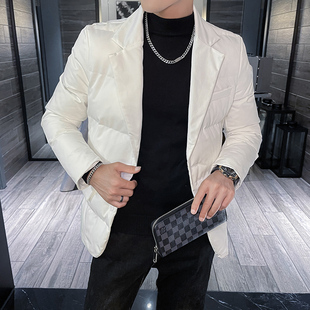 轻便白色西装领棉衣男潮外套纯色短款修身K棉袄子青年加厚西服棉