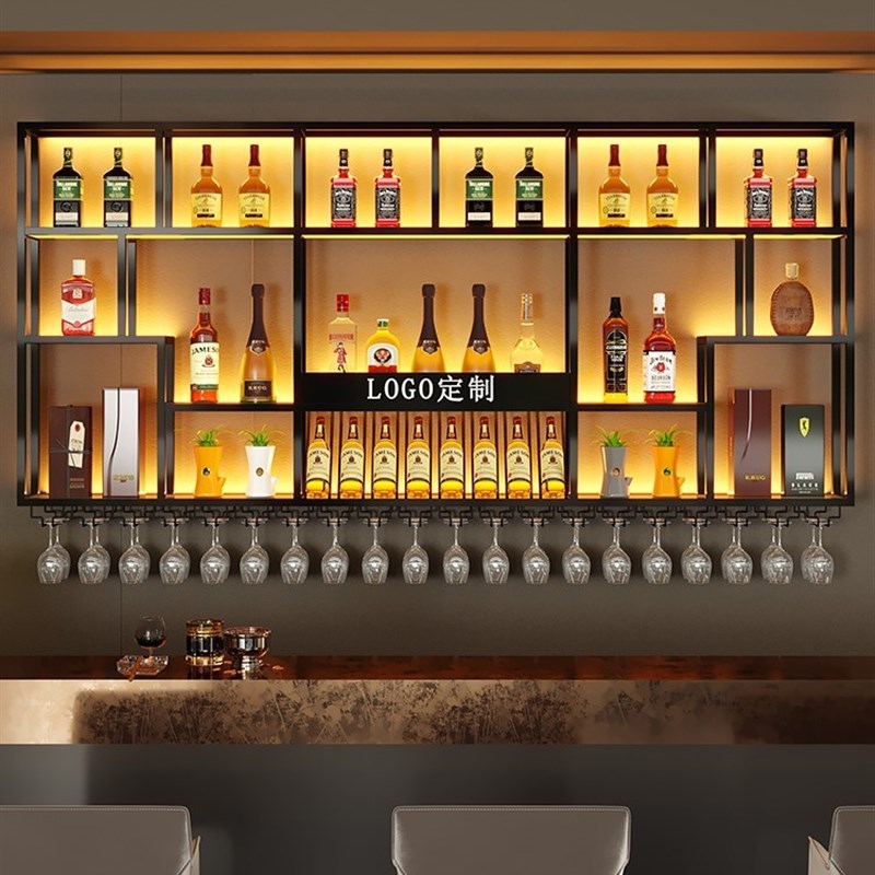 酒吧上樯不锈钢酒架m靠墙壁挂式置物架餐厅酒柜红酒架子吊柜展示