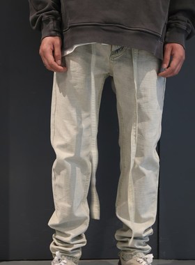 高品质FOG 6TH第六季蓝色y抽绳飘带修身小直筒做旧反水洗牛仔裤潮