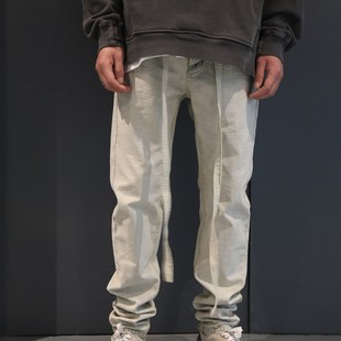 高品质FOG 6TH第六季蓝色y抽绳飘带修身小直筒做旧反水洗牛仔裤潮