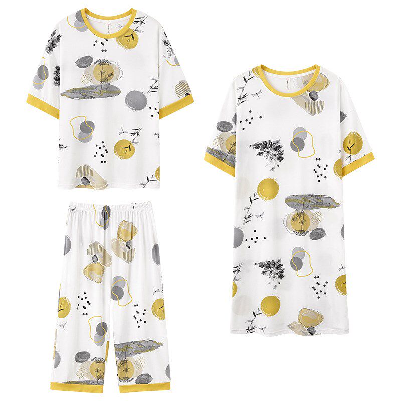 2024夏季新款女睡衣三件套短睡衣/家居服套装