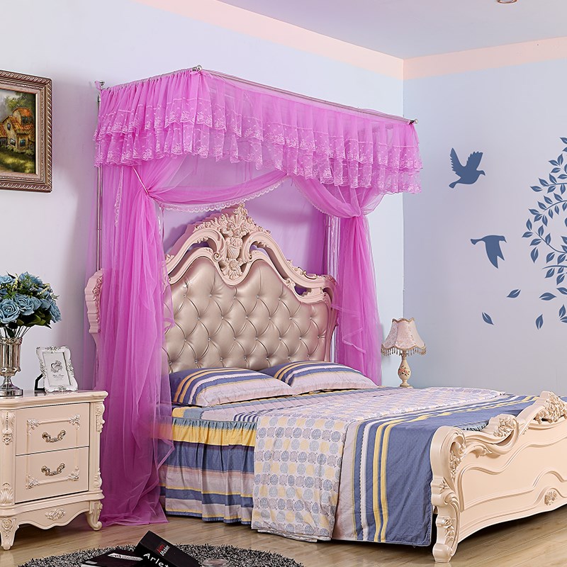 压脚钓鱼竿不锈钢j方顶伸缩支架2022新款宫廷家用蚊帐三开门1.5米