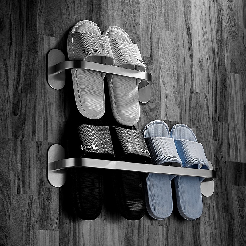 浴室免打孔壁挂拖鞋架家用进门后卫E生间厕所不锈钢拖鞋沥水置物