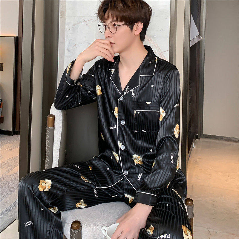 春秋男士睡衣2022新款长袖薄款冰丝夏季青少年开衫家居服丝绸套装,女士内衣/男士内衣/家居服,睡衣/家居服套装,淘宝优惠券,粉丝福利购,淘宝优惠卷