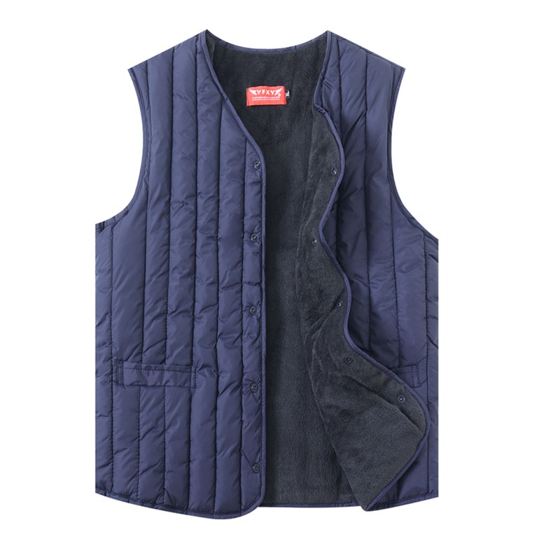 新款冬装羽绒g棉马甲加绒加厚V领棉背心内穿爸爸坎肩中年保暖马夹