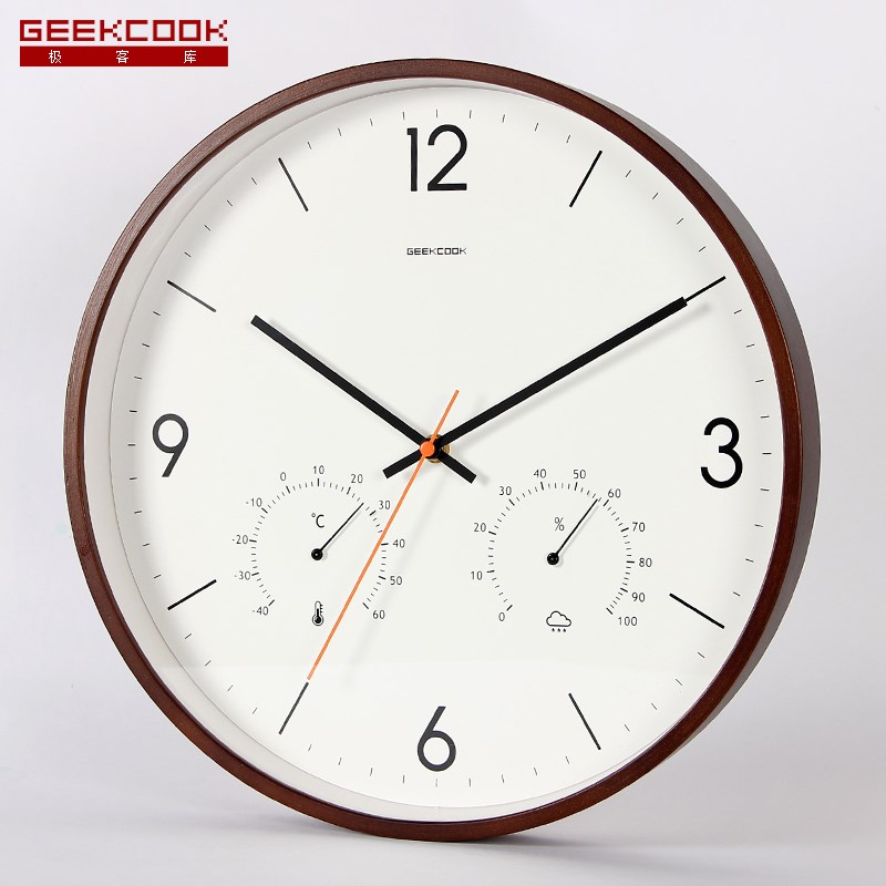 简约大气木质大挂钟现代中式实木静音挂表创意时尚客厅石英钟圆形